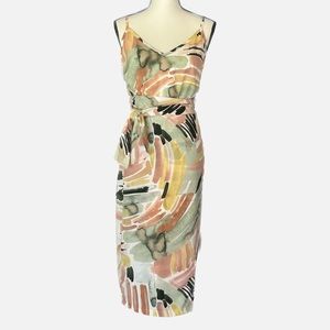 Printed Spaghetti Strap  Midi Wrap Dress
